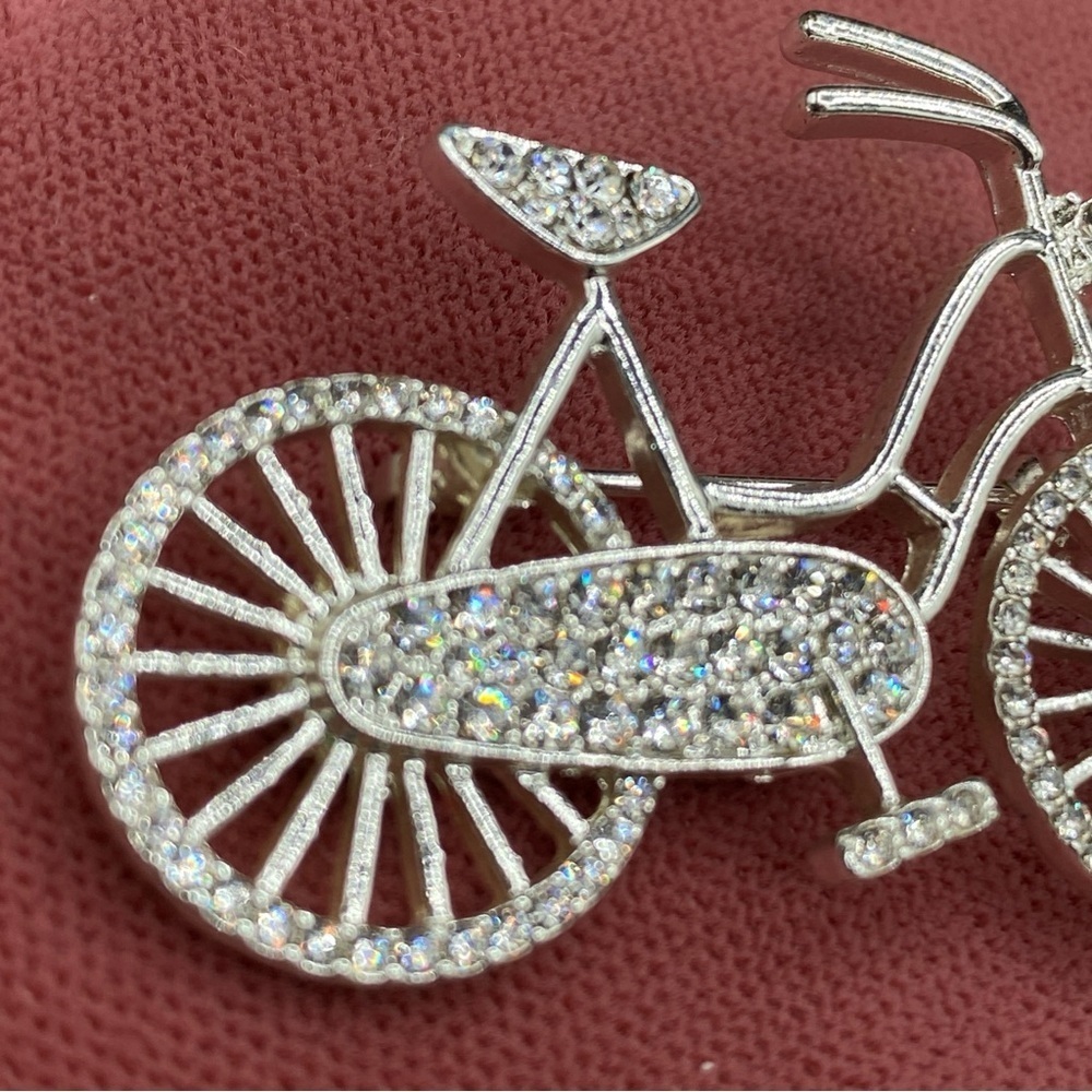 Pave Crystal Rhinestone Silver Tone Dutch Amsterdam Bicycle Pin - Picture 7 of 11